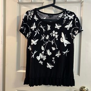 Talbots Black and White Floral Butterfly Sweater
